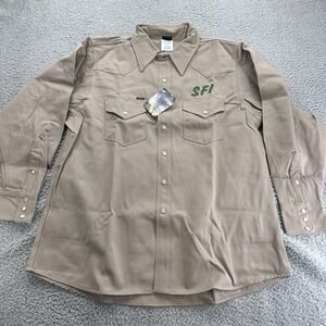 Lapco 950 Khaki Work Shirt 17.5 X 35 M Pearl Snap Long sleeve Welding Shirt